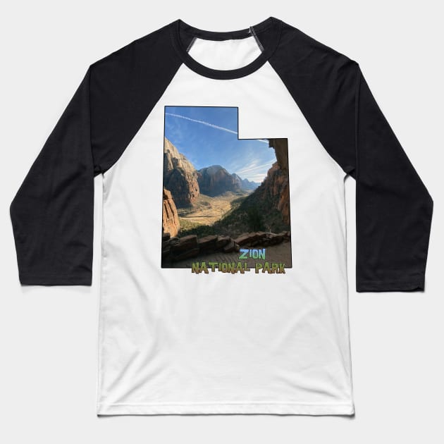 Utah State Outline - Zion National Park Baseball T-Shirt by gorff